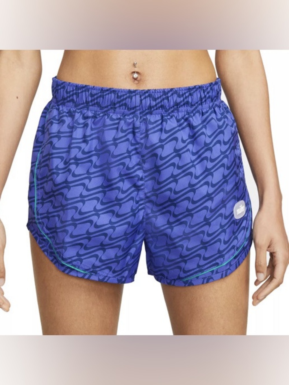 Nike Women’s Blue Wave-Print Athletic Running Shorts with Teal Trim